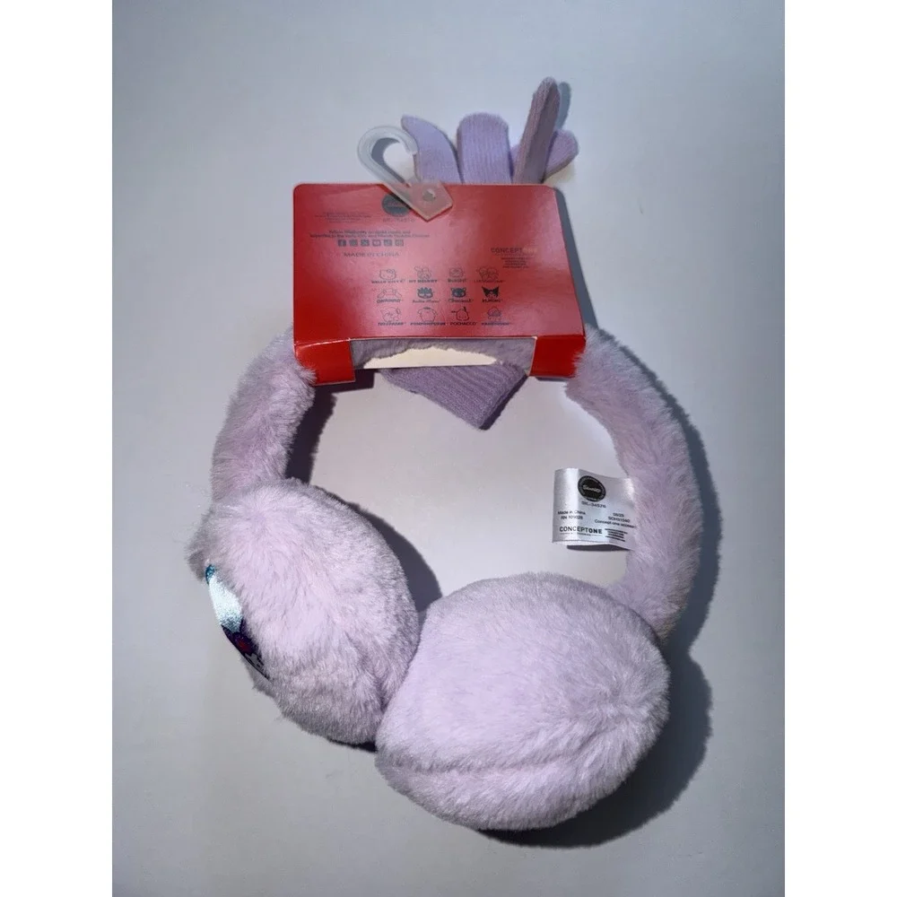 Hello Kitty Earmuffs 1 Glove Set Girls Kids Winter Lavender Sanrio Graphic Gift